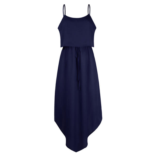 Summer Party Dresses Sexy Split Casual Spaghetti Strap Midi Dress PQOM9023