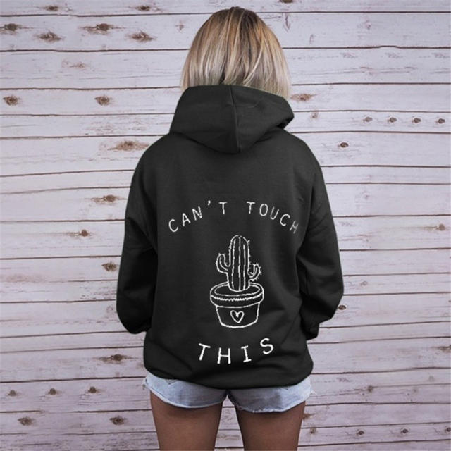 Long Sleeve Cactus Print Hoodies Autumn Winter Sweater for Women PQOM5053C