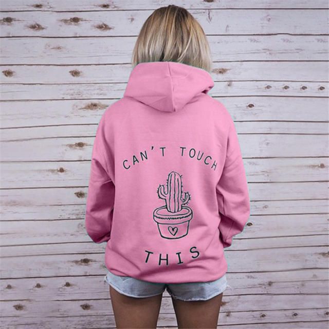 Cactus Print Tops Long Sleeve Hoodies Autumn Winter Sweater for Women PQOM5053D