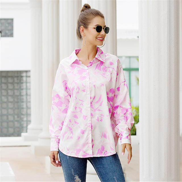 Long Sleeve Women Shirts Autumn Floral Print Casual Blouses PQOM9052C