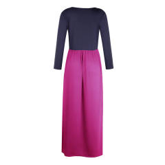 Contrast Color Streetwear For Women Long Sleeve Casual Maxi Dress PQOM9040D
