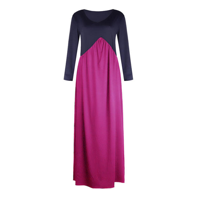 Long Sleeve Casual Streetwear Contrast Color Maxi Dress PQOM9040B