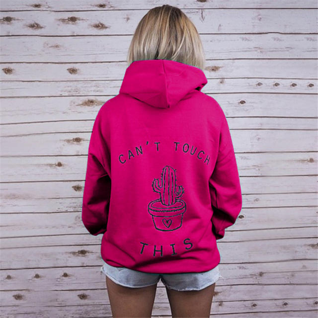 Long Sleeve Cactus Print Hoodies Autumn Winter Sweater for Women PQOM5053C