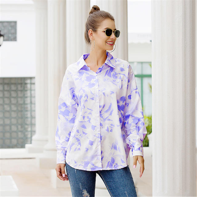 Long Sleeve Women Shirts Autumn Floral Print Casual Blouses PQOM9052C