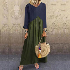 Contrast Color Streetwear For Women Long Sleeve Casual Maxi Dress PQOM9040D