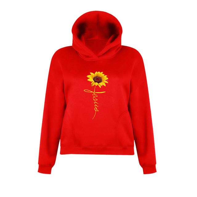 Autumn Printed Hooded Sweatshirt Loose Short Tops For Women PQOM9055G