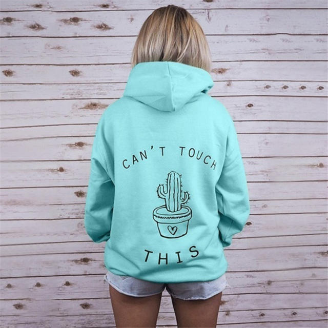 Cactus Print Tops Long Sleeve Hoodies Autumn Winter Sweater for Women PQOM5053D