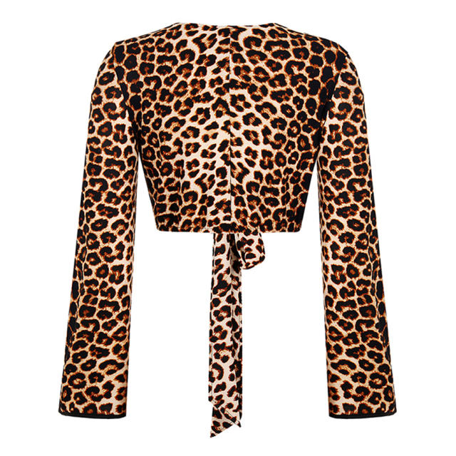 Sexy Leopard Print Tops Cross Tie T-shirt for Women PQOM9093