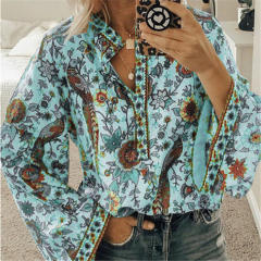 Winter Long Sleeve Shirts Peacock Print Loose Blouse Plus Size Tops PQOM9070H