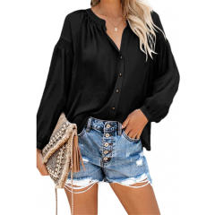 Women Loose Tops Single-breasted Long Sleeve Casual Shirt PQOM9120A