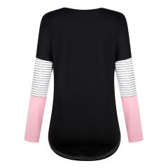 Contrast Color Autumn Shirt Long Sleeve Fall Casual Tops PQOM9167
