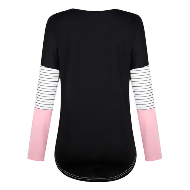 Contrast Color Autumn Shirt Long Sleeve Fall Casual Tops PQOM9167