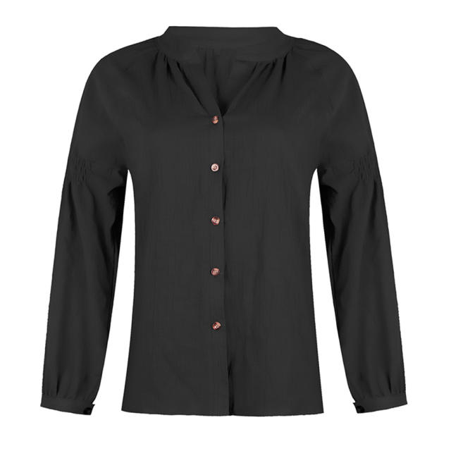 Women Loose Tops Single-breasted Long Sleeve Casual Shirt PQOM9120A
