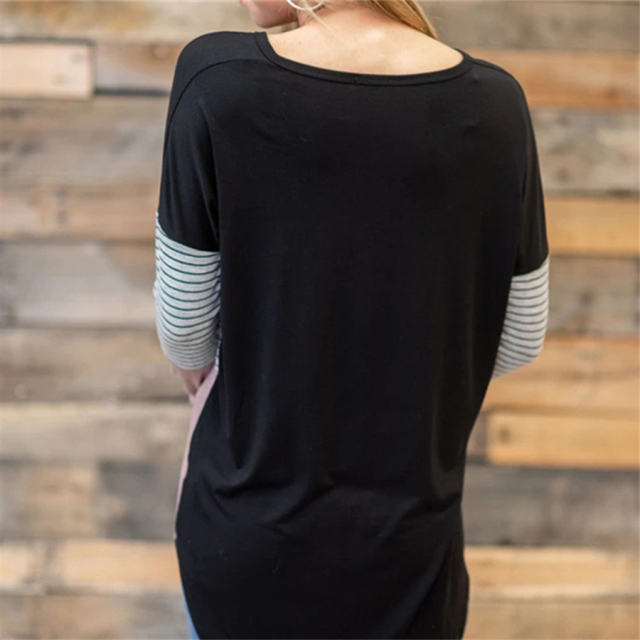 Contrast Color Autumn Shirt Long Sleeve Fall Casual Tops PQOM9167