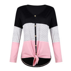 Contrast Color Autumn Shirt Long Sleeve Fall Casual Tops PQOM9167