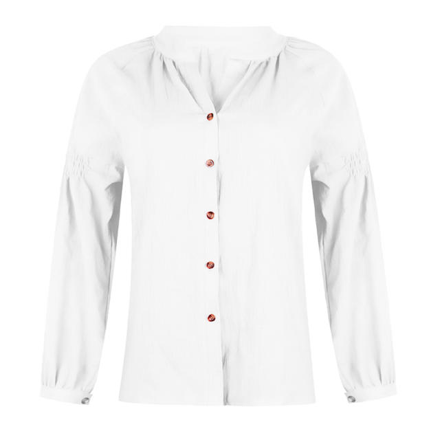 Women Loose Tops Single-breasted Long Sleeve Casual Shirt PQOM9120A