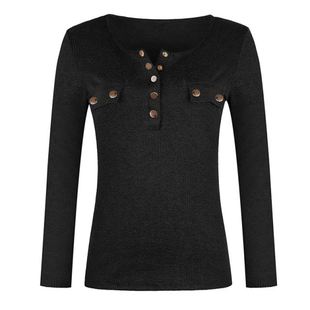 Solid Color Plus Size Shirt Autumn Sweater Slim Ribbed Tops PQOM9180