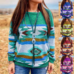 Loose Round Neck Printed Sweatshirt Autumn Long Sleeve Tops PQOM9173