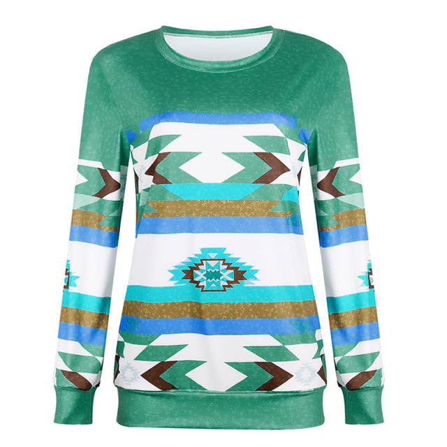 Loose Round Neck Printed Sweatshirt Autumn Long Sleeve Tops PQOM9173