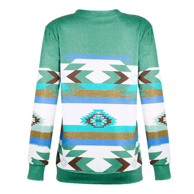 Loose Round Neck Printed Sweatshirt Autumn Long Sleeve Tops PQOM9173