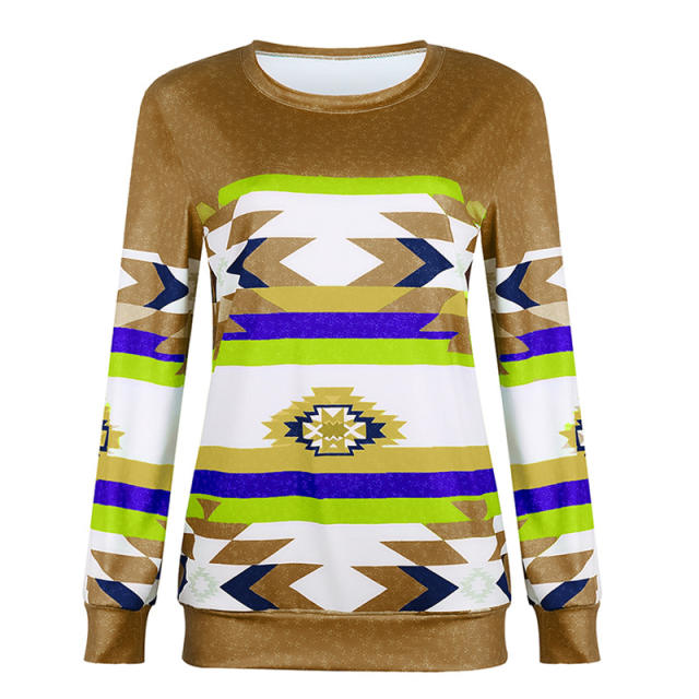 Loose Round Neck Printed Sweatshirt Autumn Long Sleeve Tops PQOM9173