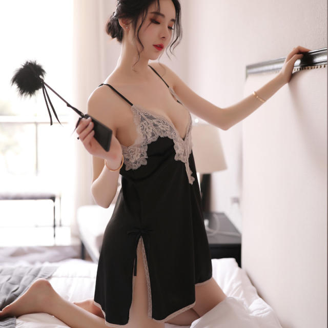 Sexy Spaghetti Strap Nightdress Lace Temptation Sexy Short Babydoll Lingerie PQAR5126A