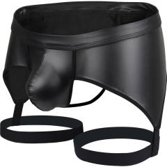 Men Gay Thong Patent Leather Sexy Shorts Nightclub Low Waist T Pants PQA4-52C