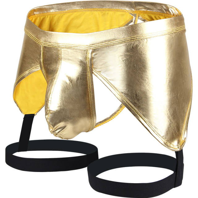 Nightclub Low Waist T Pants Men Gay Thong Patent Leather Sexy Shorts PQA4-52B