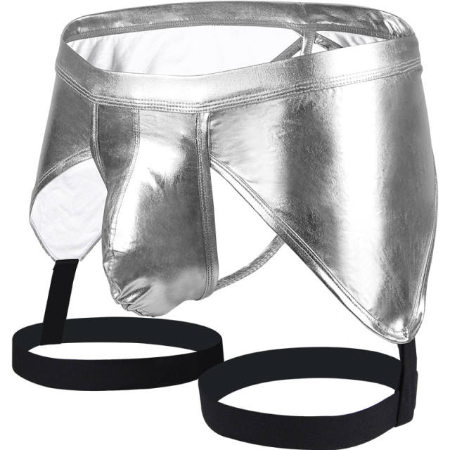 Nightclub Low Waist T Pants Men Gay Thong Patent Leather Sexy Shorts PQA4-52B