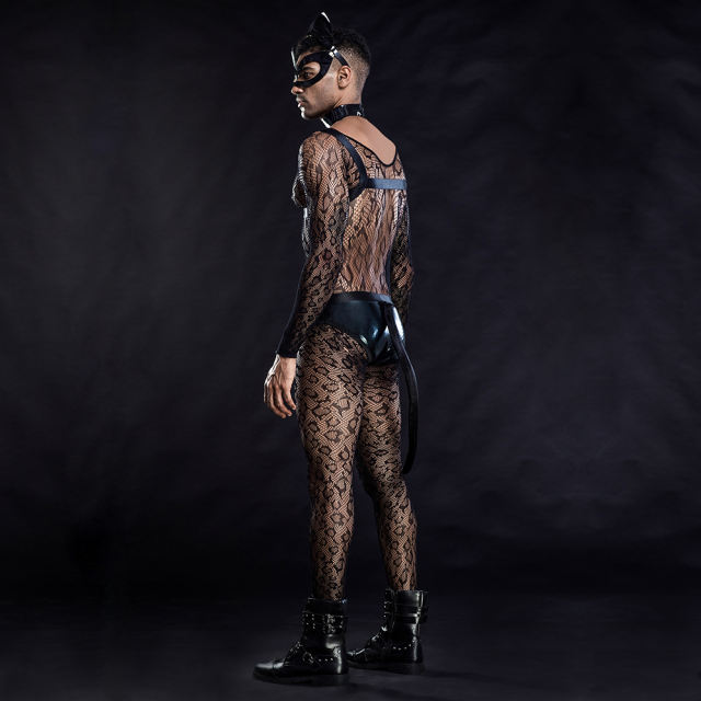 Cosplay Cat Man Costume Sexy Nightclub Mesh Perspective Performance Uniform PQ7219