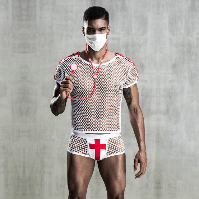 Sexy Doctor Costume For Men Gay Underwear Night Club Nurse Cosplay Uniform PQ7212