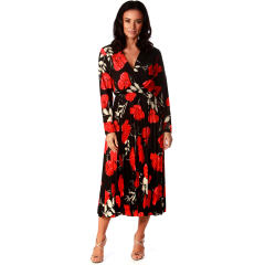 V-neck Printed Casual Dresses Knitted Long-sleeved Floral Midi Dress PQ22885B