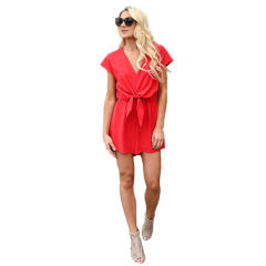 Summer Fashion Ladies Casual Rompers V-neck Short Sleeve Two Piece Sets PQLQ006A