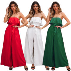 Summer Ruffled Tube Tops Wide Leg Trousers For Women PQLQ007A