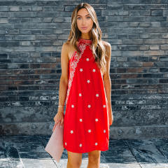 Retro Floral Print Dress Halter Backless Street Wear Women Summer Dresses PQLQ021D