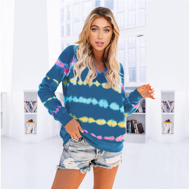 Autumn Casual Loose Sweatshirt Tie-dye Heartbeat Print Hooded Sweater Tops PQLQ020B