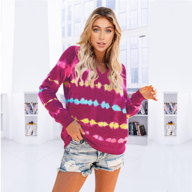 Autumn Casual Loose Sweatshirt Tie-dye Heartbeat Print Hooded Sweater Tops PQLQ020B