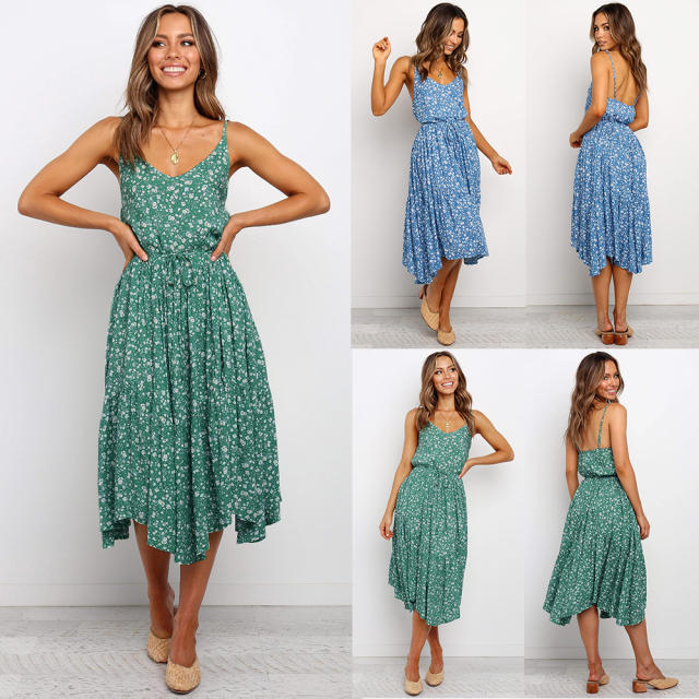 Summer Beach Dress Bohemian Floral Printed Midi Dresses For Women PQH2132A