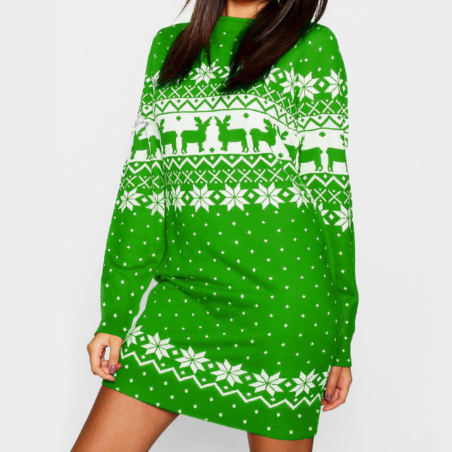 Ugly Christmas Casual Dress  Long Sleeve Women Winter Dress PQ22922A