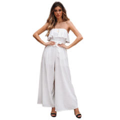 Summer Ruffled Tube Tops Wide Leg Trousers For Women PQLQ007A