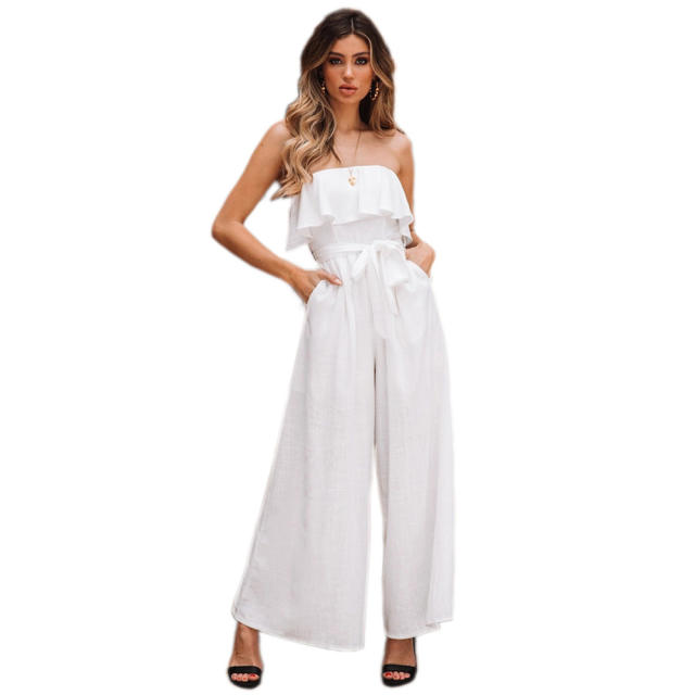 Summer Ruffled Tube Tops Wide Leg Trousers For Women PQLQ007A