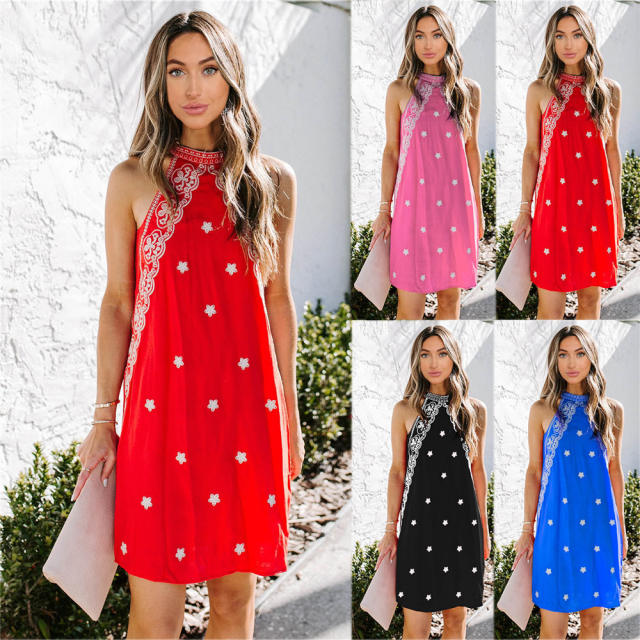 Retro Floral Print Dress Halter Backless Street Wear Women Summer Dresses PQLQ021D