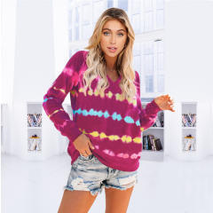 Tie-dye Loose Sweatshirt Autumn Casual Tops Heartbeat Print Hooded Sweater PQLQ020D