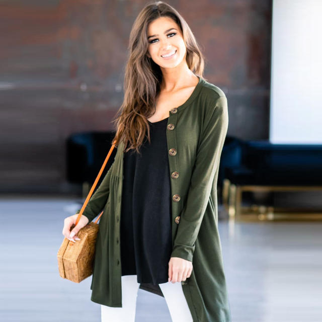 Women Sweater V-neck Casual Dress Winter Long Sleeve Cardigan PQLQ024B