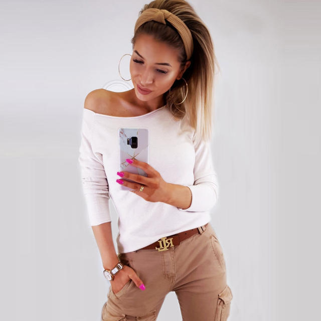 Slim Long Sleeve Knit Tops Fall/Winter High Stretch Wool Fleece Sweater PQLQ088C