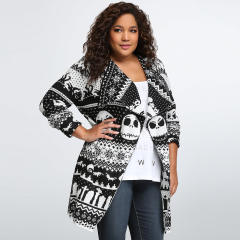 Winter Sweater Women Skull Cardigan Lapel Mid-length Wool Knitted Jacket PQLQ089A