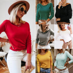 Slim Long Sleeve Sweater Fall/Winter High Stretch Wool Fleece Knit Tops PQLQ088B