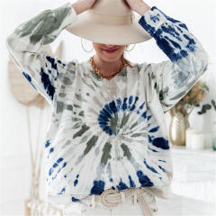 Tie-dye Autumn Loose Tops Gradient Long-sleeved Jacket Round Neck Sweater PQLQ029A