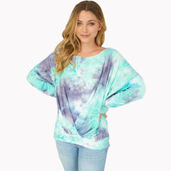Women Autumn Tops Tie-dye Printed Sweaters Long Sleeve T-shirts PQLQ055D