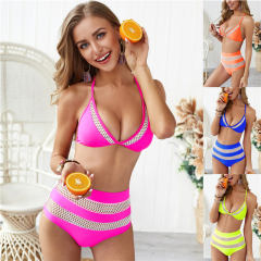 Sexy Women High Waist Bikinis Female Brazilian Trendy Mesh Beachwear PQ19013A